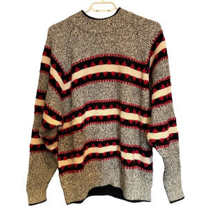 Vintage Claiborne Multi-Color Geo  Print Striped Sweater Mens Medium Heavyweight